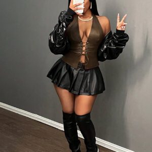 SHEIN Slayr Top court à encolure ras-du-cou et laçage devant, conçu par MUSERA @Muserastore