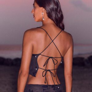 Opulessa 1 pièce Débardeur femme minimaliste avec décolleté plongeant, brodé de sequins