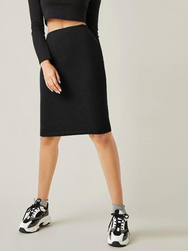 SHEIN BASICS Jupe crayon moulant taille haute unie décontractée – Image 2