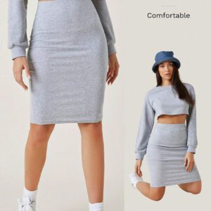 SHEIN BASICS Jupe crayon moulant taille haute unie décontractée