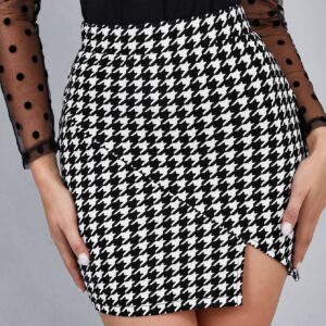 SHEIN Privé Jupe à pied-de-poule asymétrique
