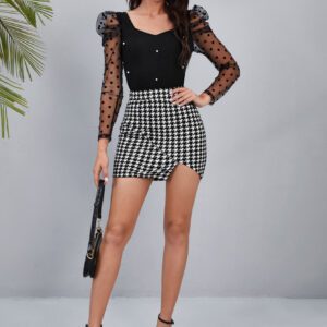 SHEIN Privé Jupe à pied-de-poule asymétrique