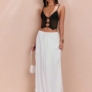 SHEIN BAE Débardeur en dentelle à couleur unie et à patchwork pour femme