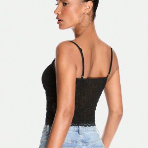 SHEIN BAE Top court transparent sexy avec nœud papillon, débardeur sans manches d'été pour femmes. Tenue de festival rave, de pays et de concert