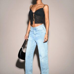 SHEIN BAE Top court transparent sexy avec nœud papillon, débardeur sans manches d'été pour femmes. Tenue de festival rave, de pays et de concert