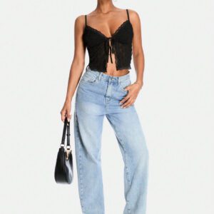 SHEIN BAE Top court transparent sexy avec nœud papillon, débardeur sans manches d'été pour femmes. Tenue de festival rave, de pays et de concert