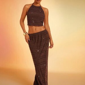 SHEIN Haute Top bustier transparent à plis et à cristaux en maille