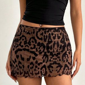 Aloruh Jupe mini décontractée à imprimé léopard avec taille ultra basse