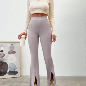 Pantalon À Taille Élastique Et Couture Solide Avec Fente Avant