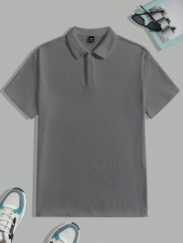 Manfinity UrbanChill Polo en maille décontracté à manches courtes avec boutons devant, couleur unie pour hommes