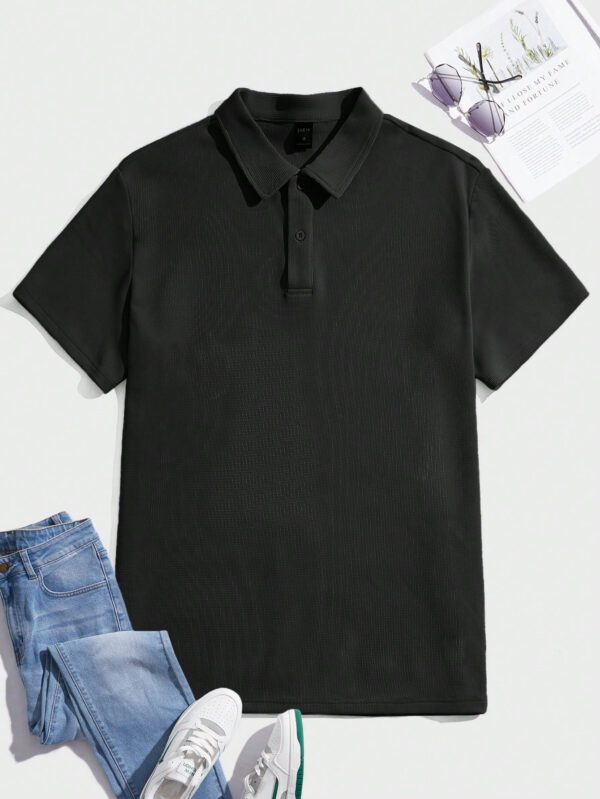 Manfinity UrbanChill Polo en maille décontracté à manches courtes avec boutons devant, couleur unie pour hommes – Image 3
