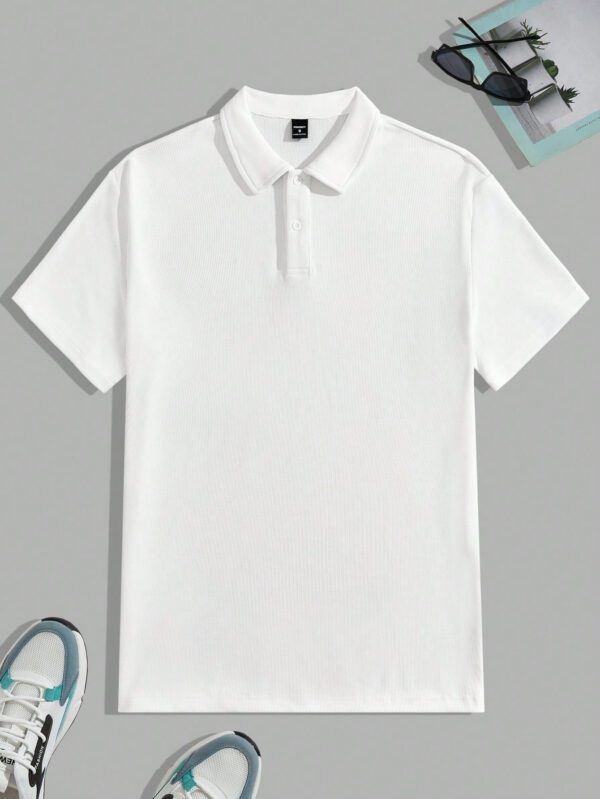 Manfinity UrbanChill Polo en maille décontracté à manches courtes avec boutons devant, couleur unie pour hommes – Image 4