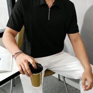 Manfinity RebelGame T-shirt polo tricoté à manches courtes de couleur unie pour hommes, retour à l'école