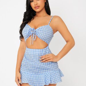 SHEIN PETITE Combishort en vichy à nœud creux à volants
