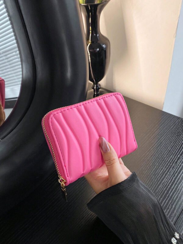 1 pièce Portefeuille court en cuir PU à motif vague, portefeuille court , parfait pour une utilisation quotidienne, les rendez-vous et les cadeaux. Léger et portable. Porte-cartes pour femmes cols blancs, pour les vacances, l'anniversaire, les cadeaux. Accessoire de sac à main décontracté, rose vif, porte-cartes, porte-cartes d', porte-cartes de crédit, porte-cartes pour femmes – Image 2