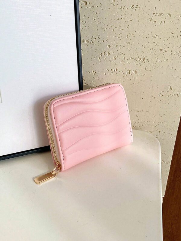 1 pièce Portefeuille court en cuir PU à motif vague, portefeuille court , parfait pour une utilisation quotidienne, les rendez-vous et les cadeaux. Léger et portable. Porte-cartes pour femmes cols blancs, pour les vacances, l'anniversaire, les cadeaux. Accessoire de sac à main décontracté, rose vif, porte-cartes, porte-cartes d', porte-cartes de crédit, porte-cartes pour femmes – Image 3