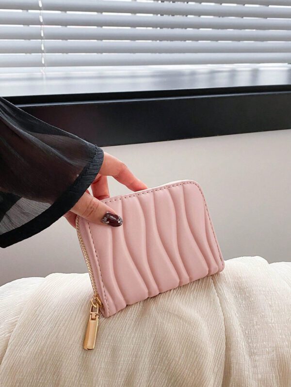 1 pièce Portefeuille court en cuir PU à motif vague, portefeuille court , parfait pour une utilisation quotidienne, les rendez-vous et les cadeaux. Léger et portable. Porte-cartes pour femmes cols blancs, pour les vacances, l'anniversaire, les cadeaux. Accessoire de sac à main décontracté, rose vif, porte-cartes, porte-cartes d', porte-cartes de crédit, porte-cartes pour femmes – Image 5
