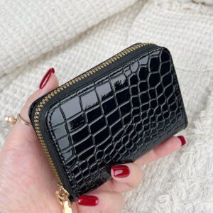 Porte-cartes, porte-monnaie et porte-cartes de crédit en simili-cuir multifonction avec motif de joint de bambou brillant. Cadeau pour femmes.