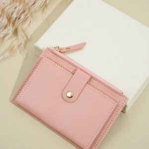 Portefeuille court pour femme de nouvelle arrivée 2023 en gros avec plusieurs emplacements pour carte, fermeture éclair et bouton, style minimaliste, porte-monnaie pour étudiants en cadeau, pochette en rose chaud, affaires décontractées