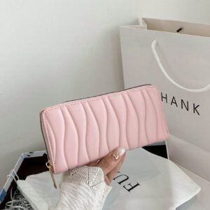 Portefeuille long et fin avec détails gaufrés, minimaliste, rose, portable, pour l'argent et les espèces pour travailleurs de bureau pour femmes, étudiantes, travail, bureau, pour anniversaire, pour cadeau de la Saint-Valentin, cadeaux pour enseignants, tenue de travail décontractée