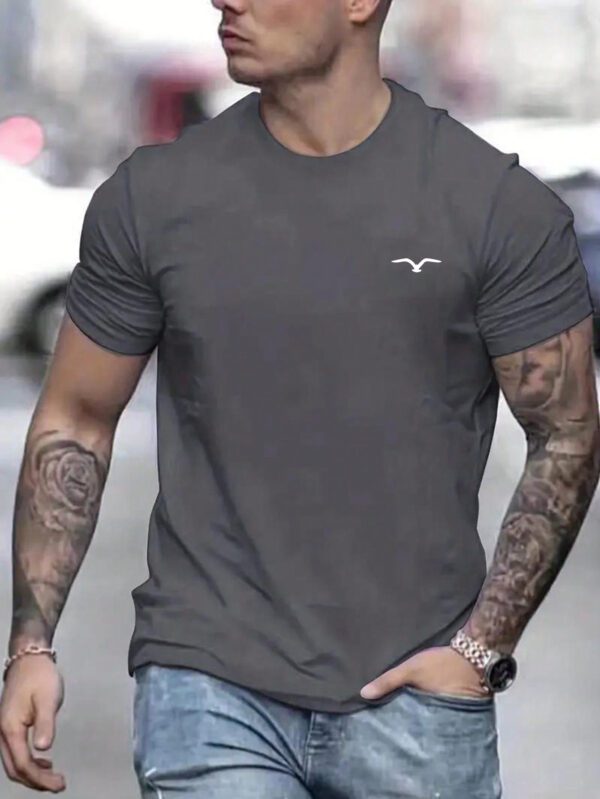 T-shirt décontracté à col rond à manches courtes avec impression de mouette pour hommes, été – Image 2