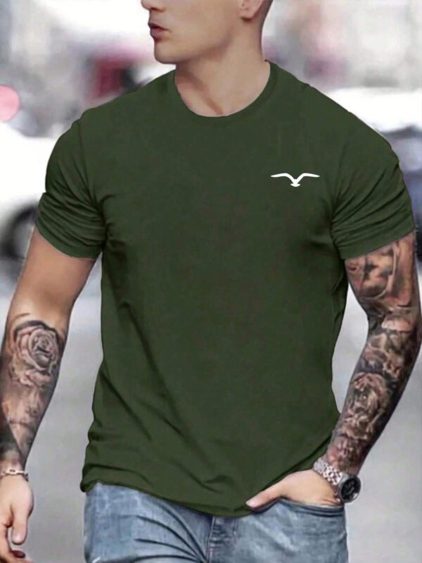 T-shirt décontracté à col rond à manches courtes avec impression de mouette pour hommes, été – Image 3