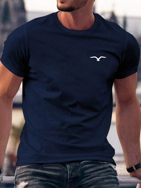 T-shirt décontracté à col rond à manches courtes avec impression de mouette pour hommes, été – Image 4