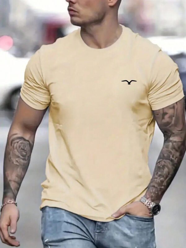 T-shirt décontracté à col rond à manches courtes avec impression de mouette pour hommes, été – Image 5