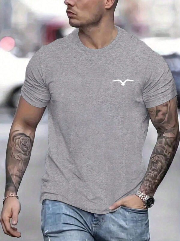 T-shirt décontracté à col rond à manches courtes avec impression de mouette pour hommes, été – Image 7