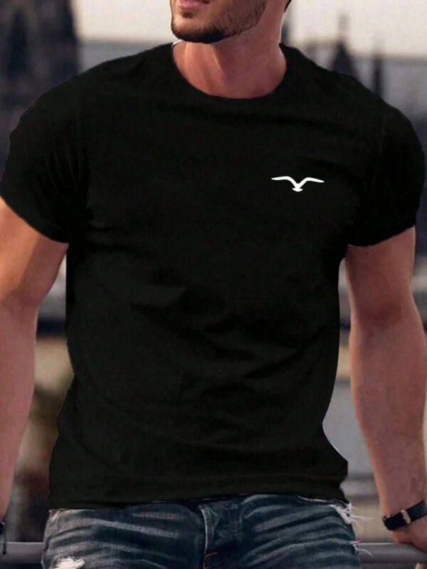T-shirt décontracté à col rond à manches courtes avec impression de mouette pour hommes, été – Image 8