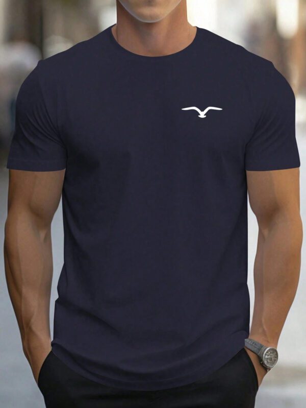 T-shirt décontracté à col rond à manches courtes avec impression de mouette pour hommes, été – Image 9