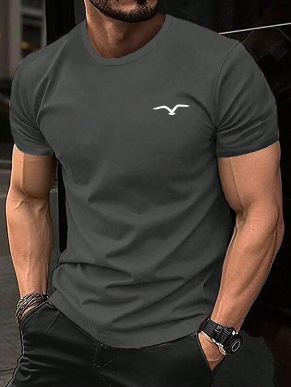 T-shirt décontracté à col rond à manches courtes avec impression de mouette pour hommes, été – Image 10