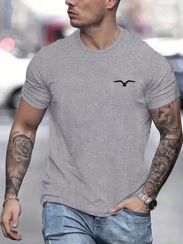 T-shirt décontracté à col rond à manches courtes avec impression de mouette pour hommes, été – Image 12