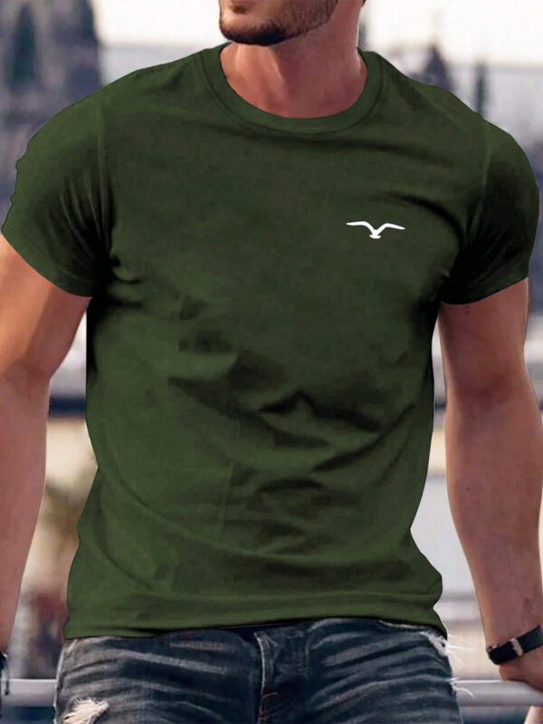 T-shirt décontracté à col rond à manches courtes avec impression de mouette pour hommes, été – Image 13