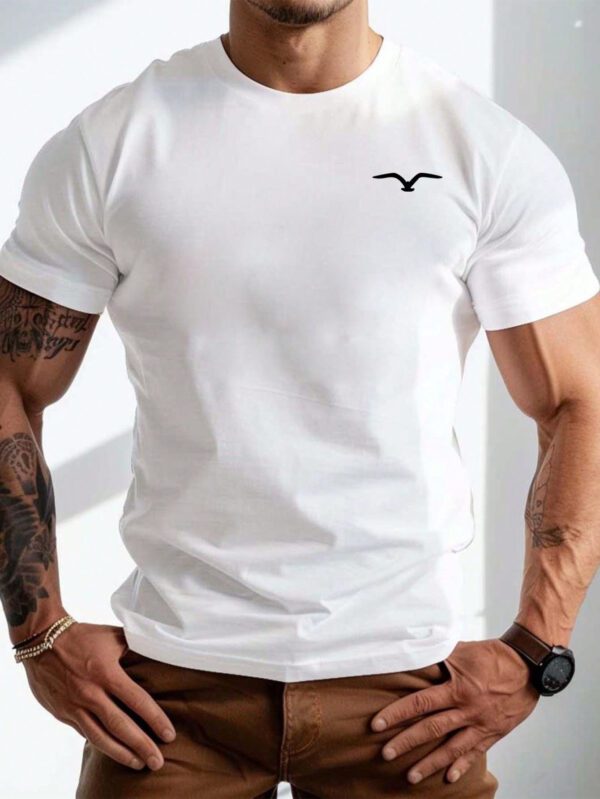 T-shirt décontracté à col rond à manches courtes avec impression de mouette pour hommes, été – Image 17