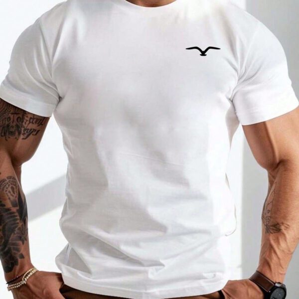 T-shirt décontracté à col rond à manches courtes avec impression de mouette pour hommes, été – Image 18