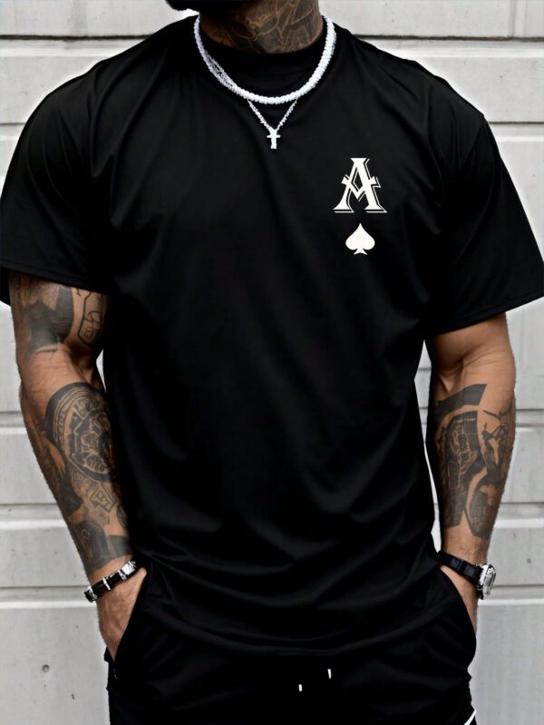 T-shirt décontracté d'été à manches courtes imprimé poker pour hommes, col rond pour une tenue de travail décontractée – Image 2