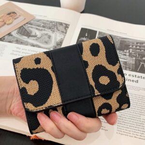 Portefeuille court classique en PU à imprimé léopard pour femmes, avec fentes pour cartes multiples, portable et polyvalent pour l'extérieur, porte-monnaie