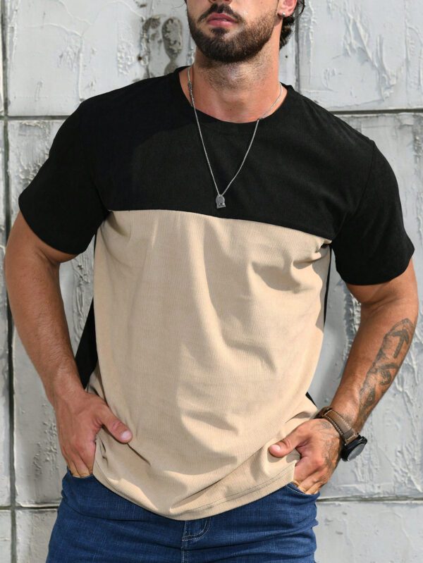 Manfinity Homme T-shirt casual à manches courtes bicolore pour homme, pour sortir, pour le mari