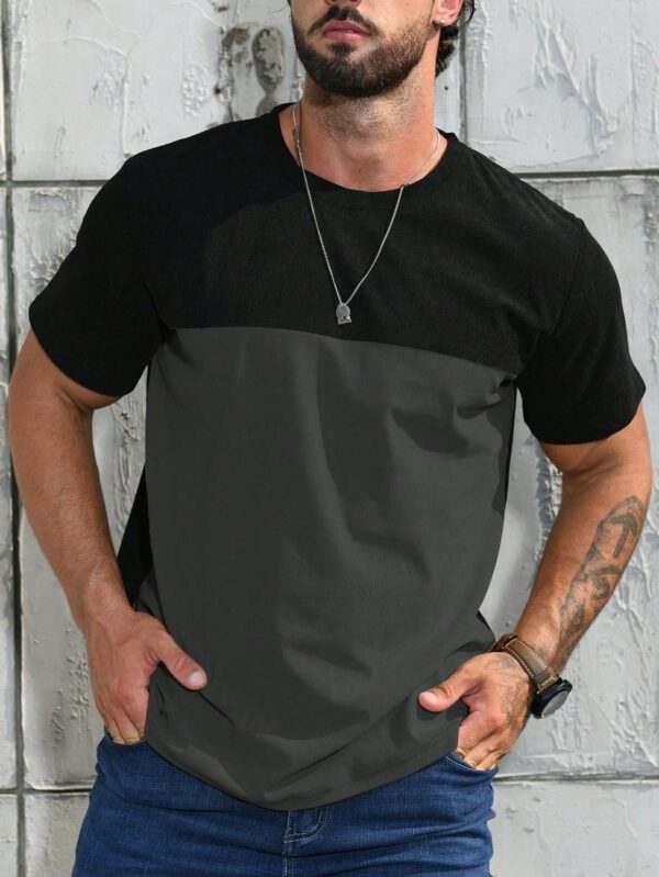 Manfinity Homme T-shirt casual à manches courtes bicolore pour homme, pour sortir, pour le mari – Image 3