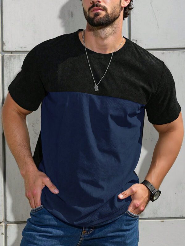 Manfinity Homme T-shirt casual à manches courtes bicolore pour homme, pour sortir, pour le mari – Image 4