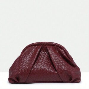 Pochette SIA pour femmes, style rétro minimaliste, texture faux tressé en Angola rouge, décor rivet, grande capacité, froncée, convient pour soirée, dîner et porter au quotidien