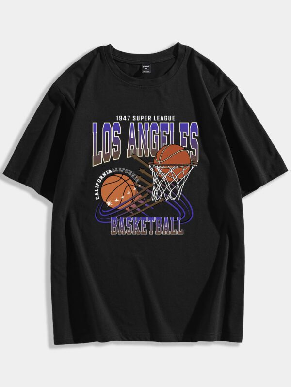 ROMWE Prep T-shirt en coton à imprimé graphique de basket-ball avec lettrage, école