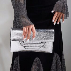 Sac de dîner de luxe, sac de soirée glamour, élégant, exquis, calme luxe 1 pièce à la mode argent Pu bandoulière et pochette pour femme sac carré pour dame, femme, pour fêtarde, mariée parfait pour la fête, mariage, bal, dîner/banquet, dîner /Banquet, meilleur cadeau pour les femmes maman enseignante amie demoiselle d'honneur