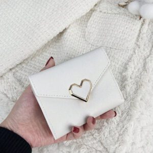 Portefeuille compact métallique en forme de cœur, avec poche à monnaie. Portefeuille biface mini léger et minimaliste, mode moderne. Idée cadeau pour anniversaire, Saint-Valentin, anniversaire. Cadeau pour couple, filles, femmes. Fournitures scolaires pour dortoir et rentrée scolaire. Porte-cartes de vœux de la Saint-Valentin, porte-cartes de visite, porte-cartes de crédit, porte-carte d'identité, porte-cartes pour femmes