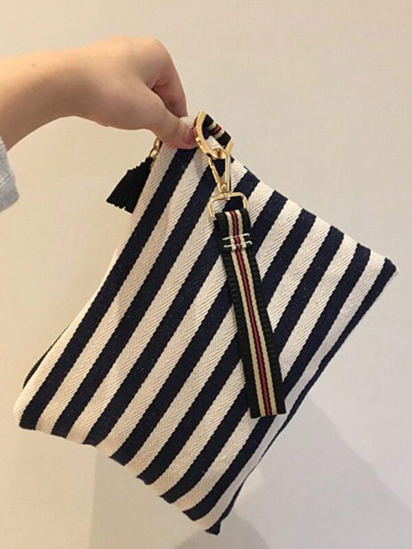 Sac Carré Moyen À Rayures À Franges – Image 3