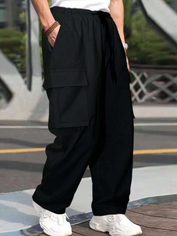 Manfinity Pantalon cargo homme avec cordon de serrage à la taille, pantalon ample Y2k, pantalon ample pour hommes Y2k – Image 2