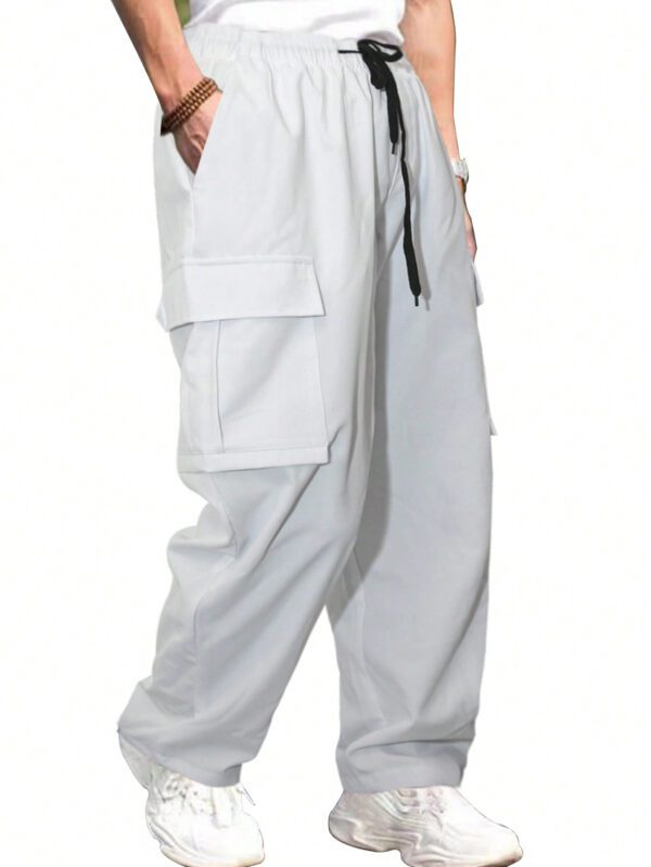 Manfinity Pantalon cargo homme avec cordon de serrage à la taille, pantalon ample Y2k, pantalon ample pour hommes Y2k – Image 4