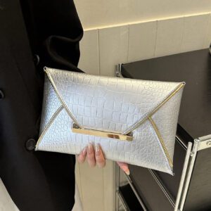 Pochette enveloppe en PU de couleur unie, simple, mode, décontractée, motif crocodile, motif pierre