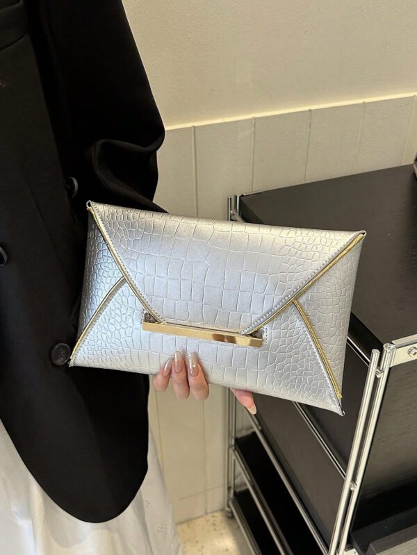 Pochette enveloppe en PU de couleur unie, simple, mode, décontractée, motif crocodile, motif pierre